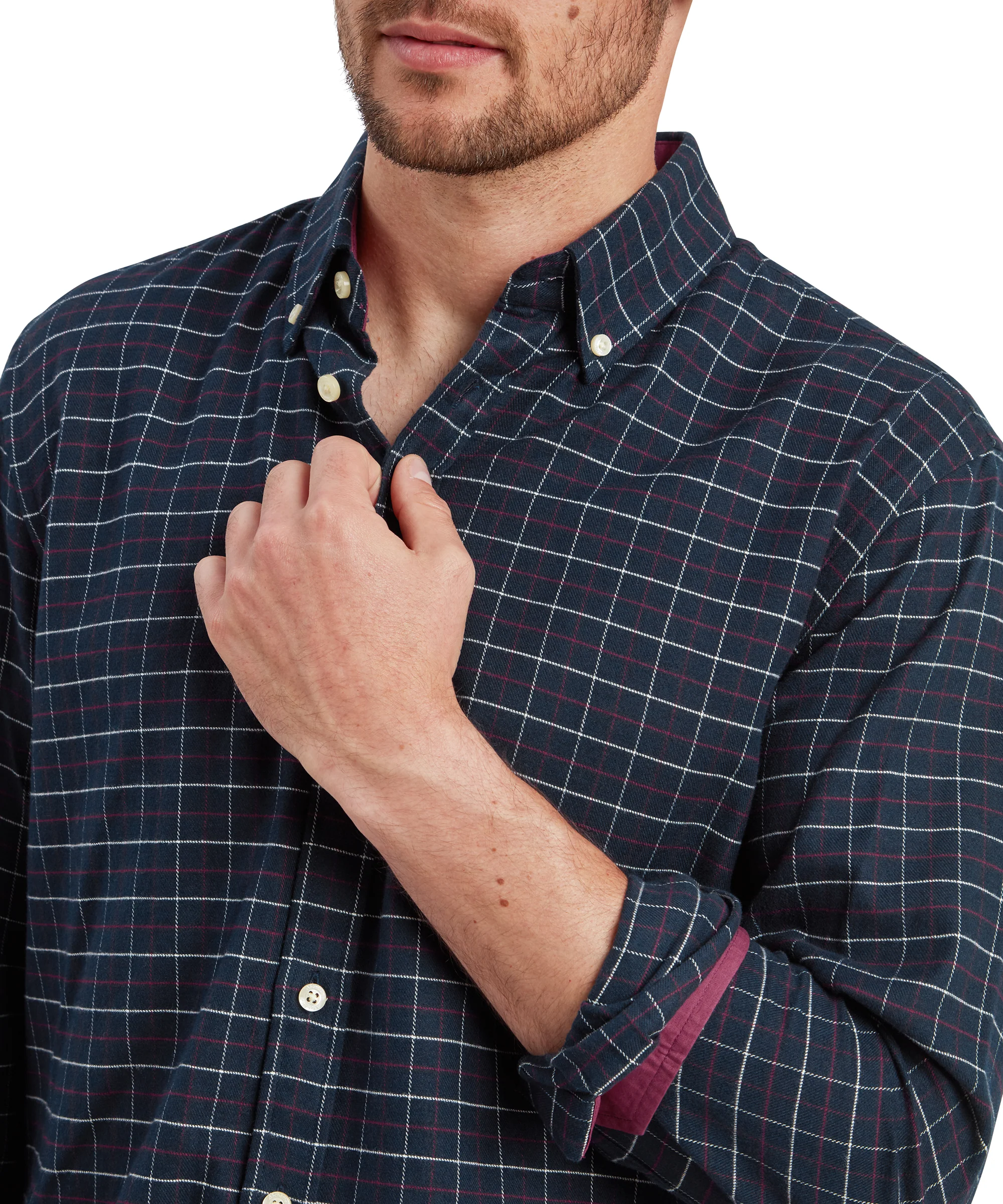 Aldeburgh Tailored Shirt - Navy/Red/Ecru Check - Image 6