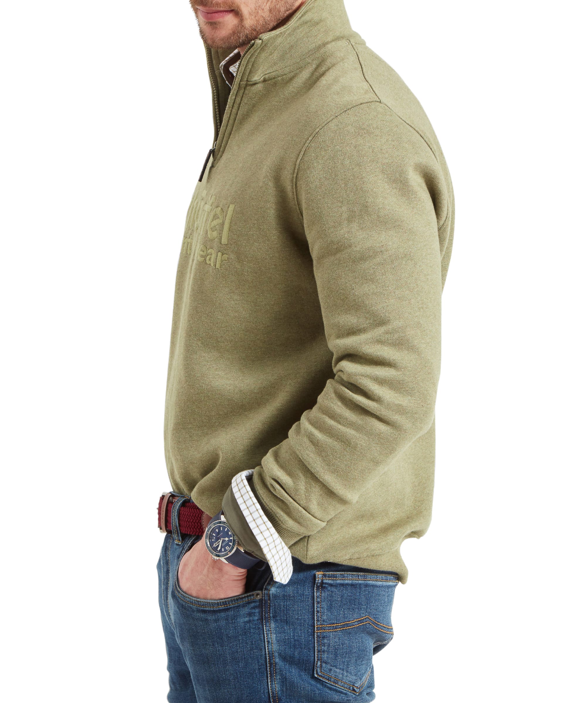 Bude Quarter Zip Sweatshirt - Light Khaki Marl - Image 4