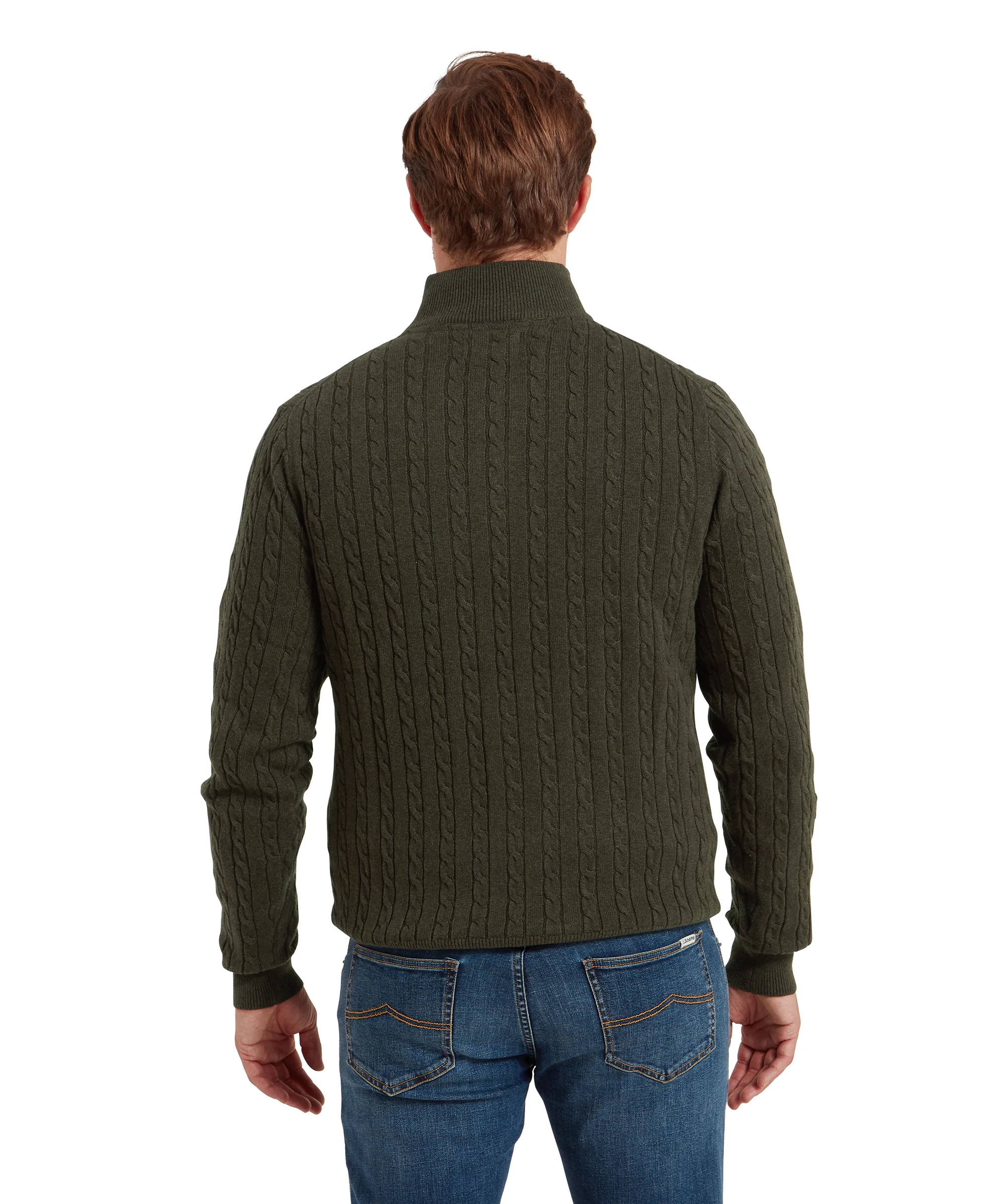 Calton Cotton Cashmere Cable Quarter Zip Jumper - Loden Green - Image 5