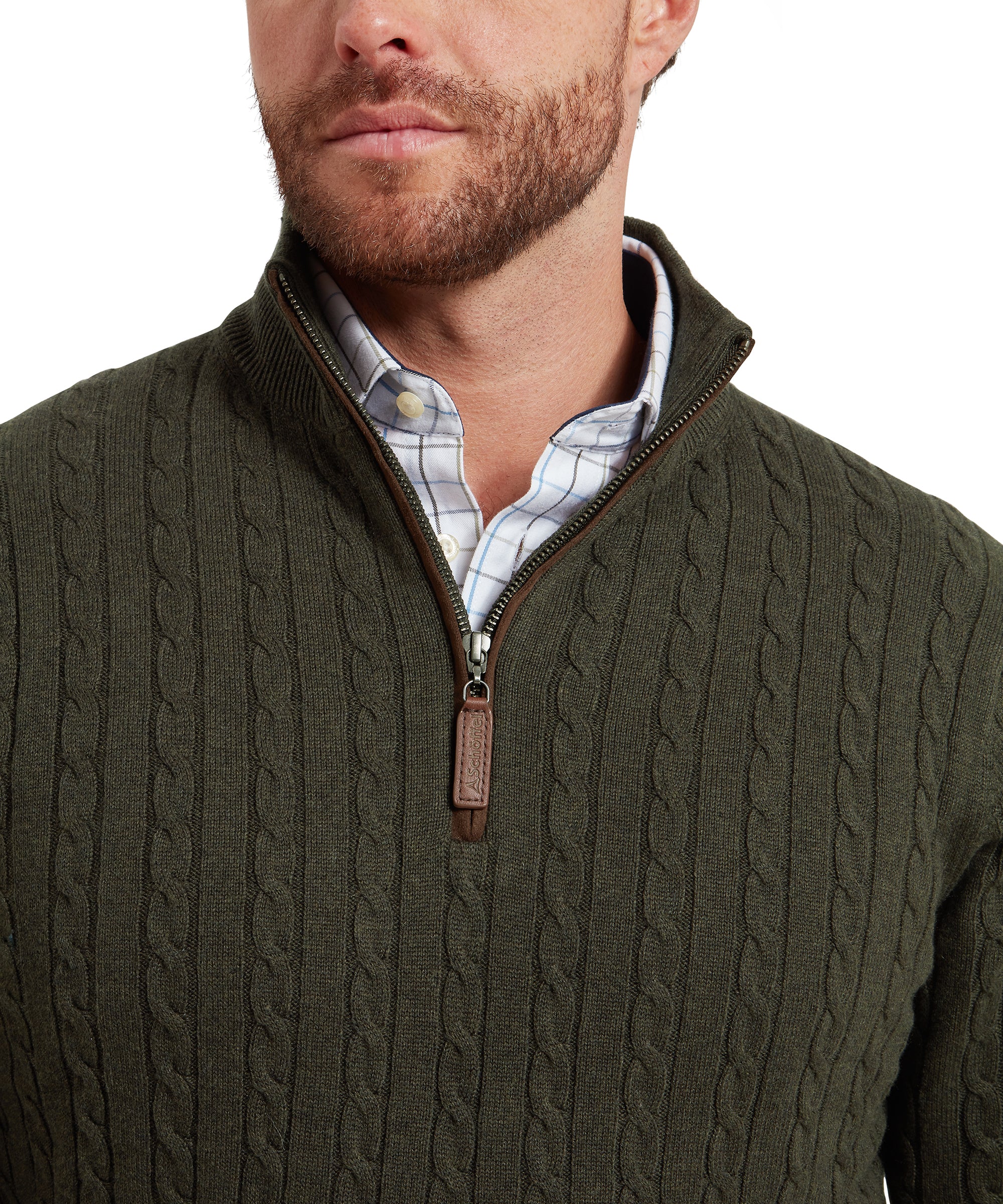 Calton Cotton Cashmere Cable Quarter Zip Jumper - Loden Green - Image 6