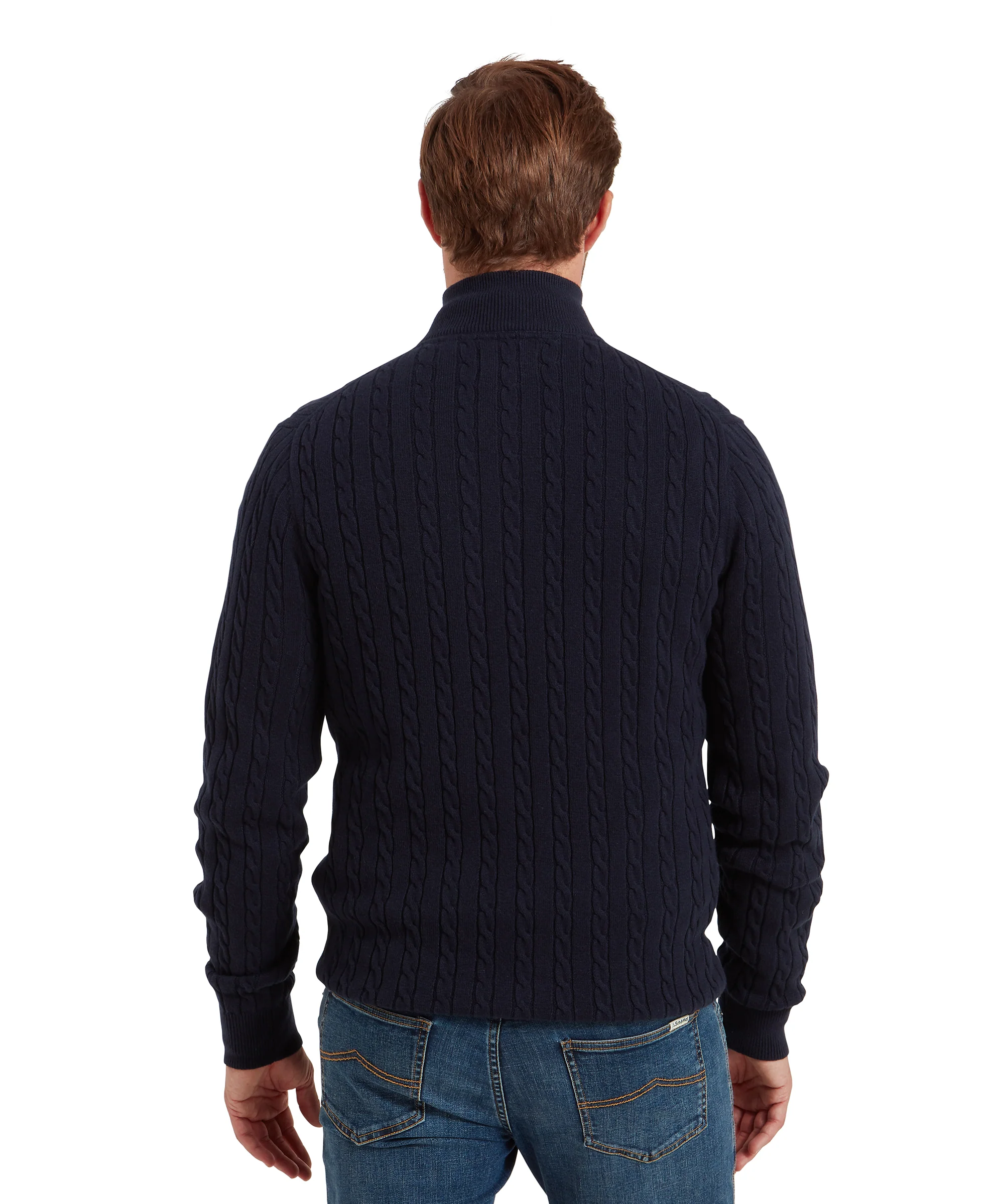 Calton Cotton Cashmere Cable Quarter Zip Jumper - Navy - Image 5