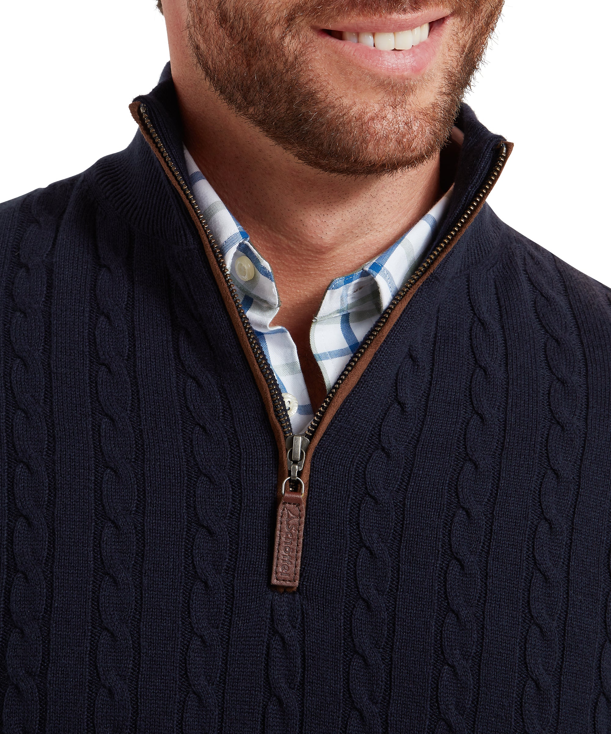 Calton Cotton Cashmere Cable Quarter Zip Jumper - Navy - Image 6