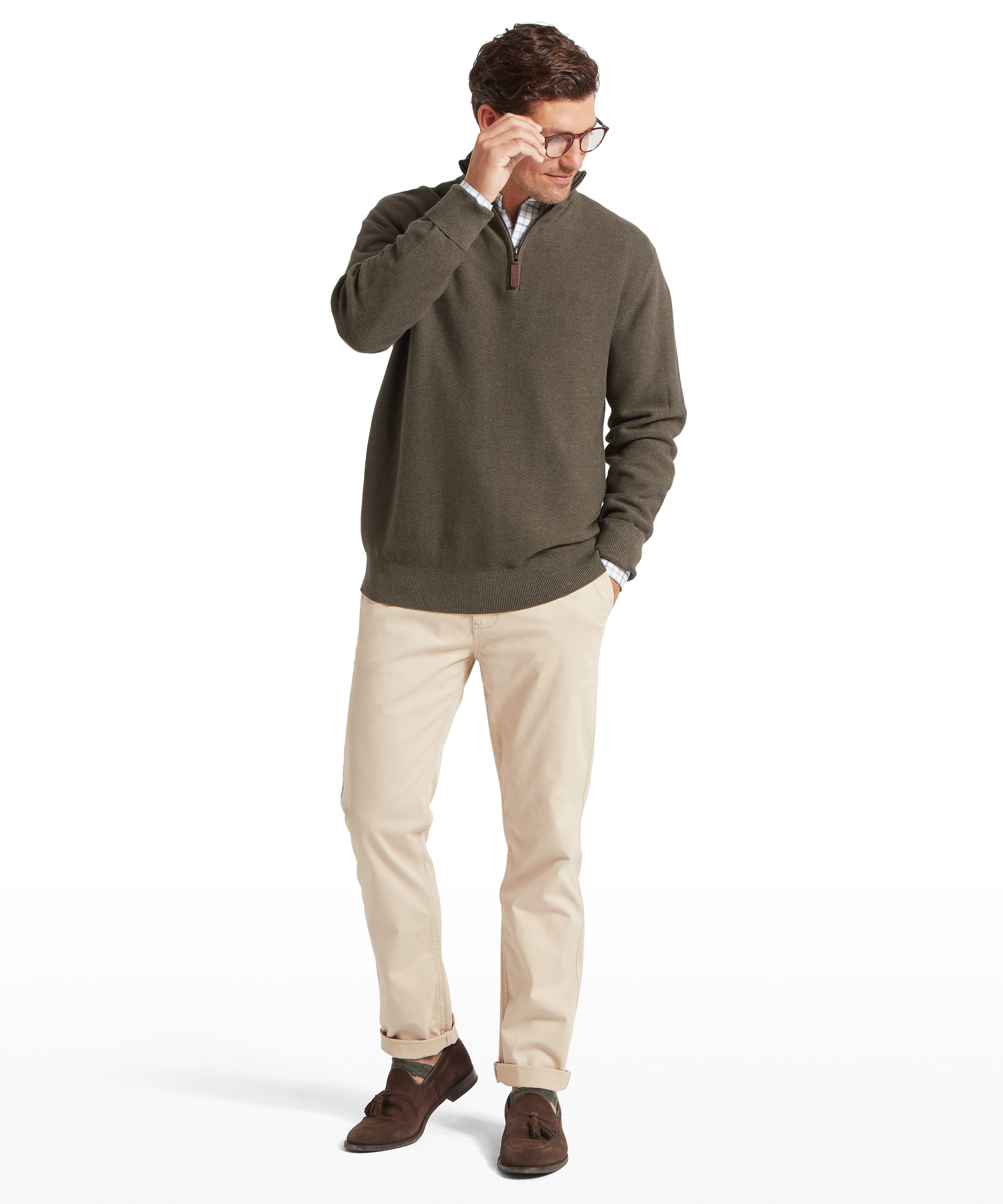 Porthleven Quarter Zip Jumper - Beetle Green - Image 3