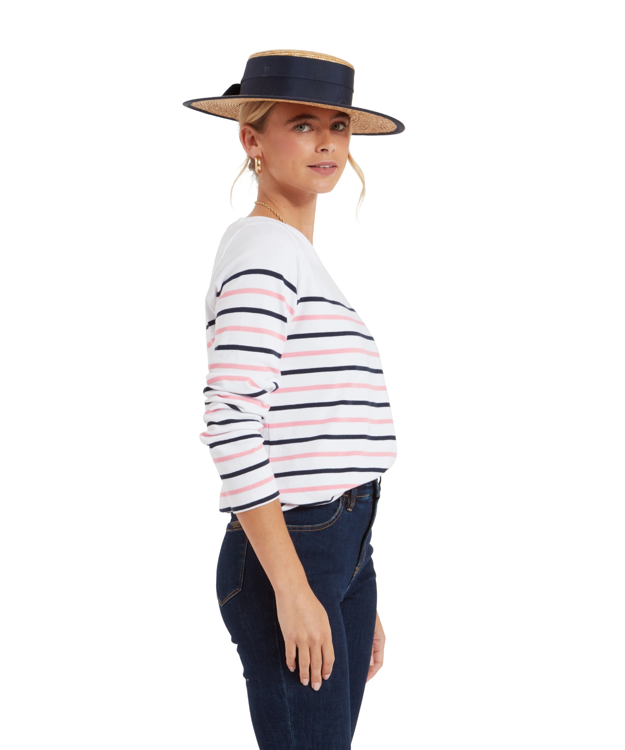 Beauport Top - White/Navy/Flamingo Stripe - Image 4