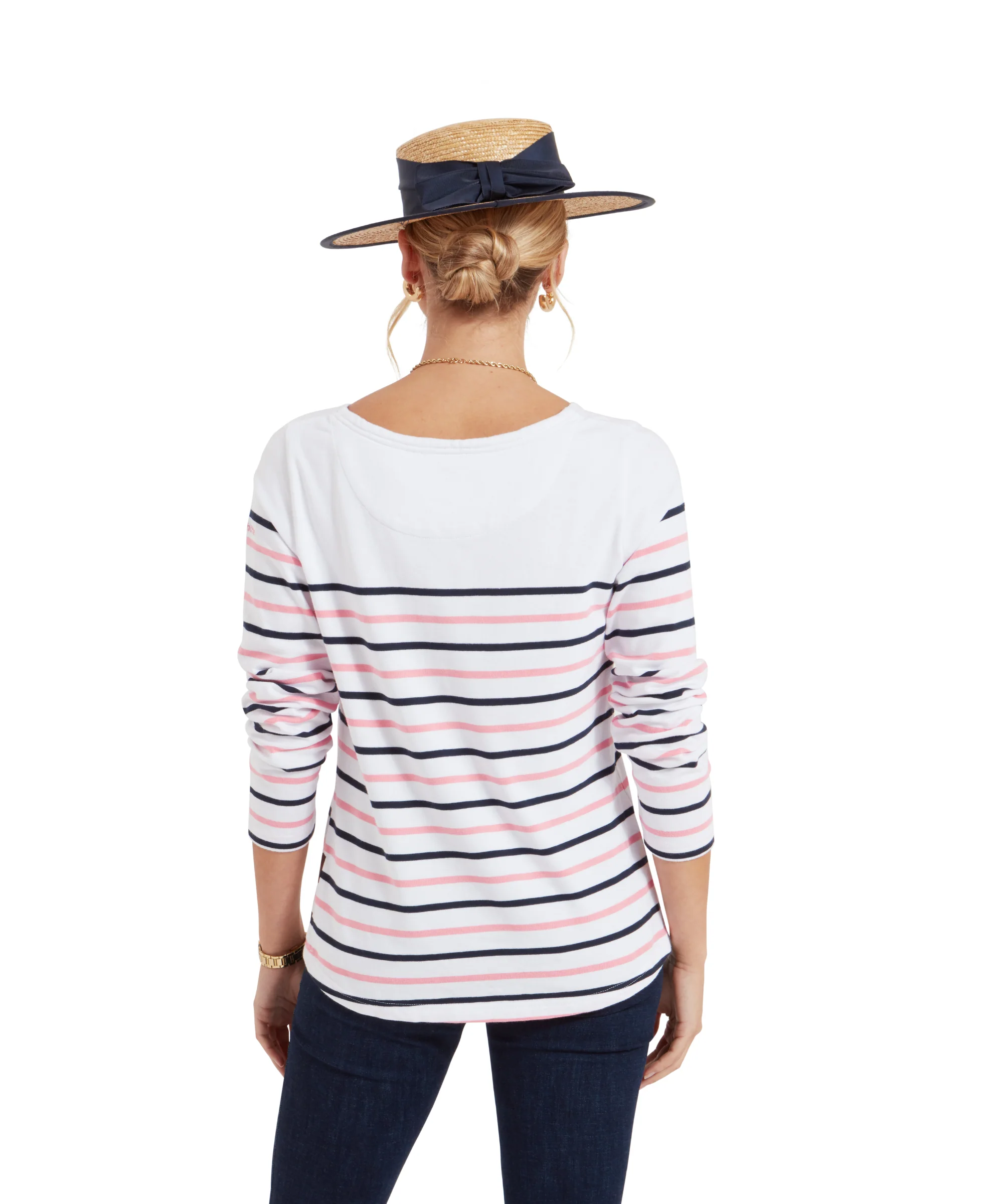Beauport Top - White/Navy/Flamingo Stripe - Image 5