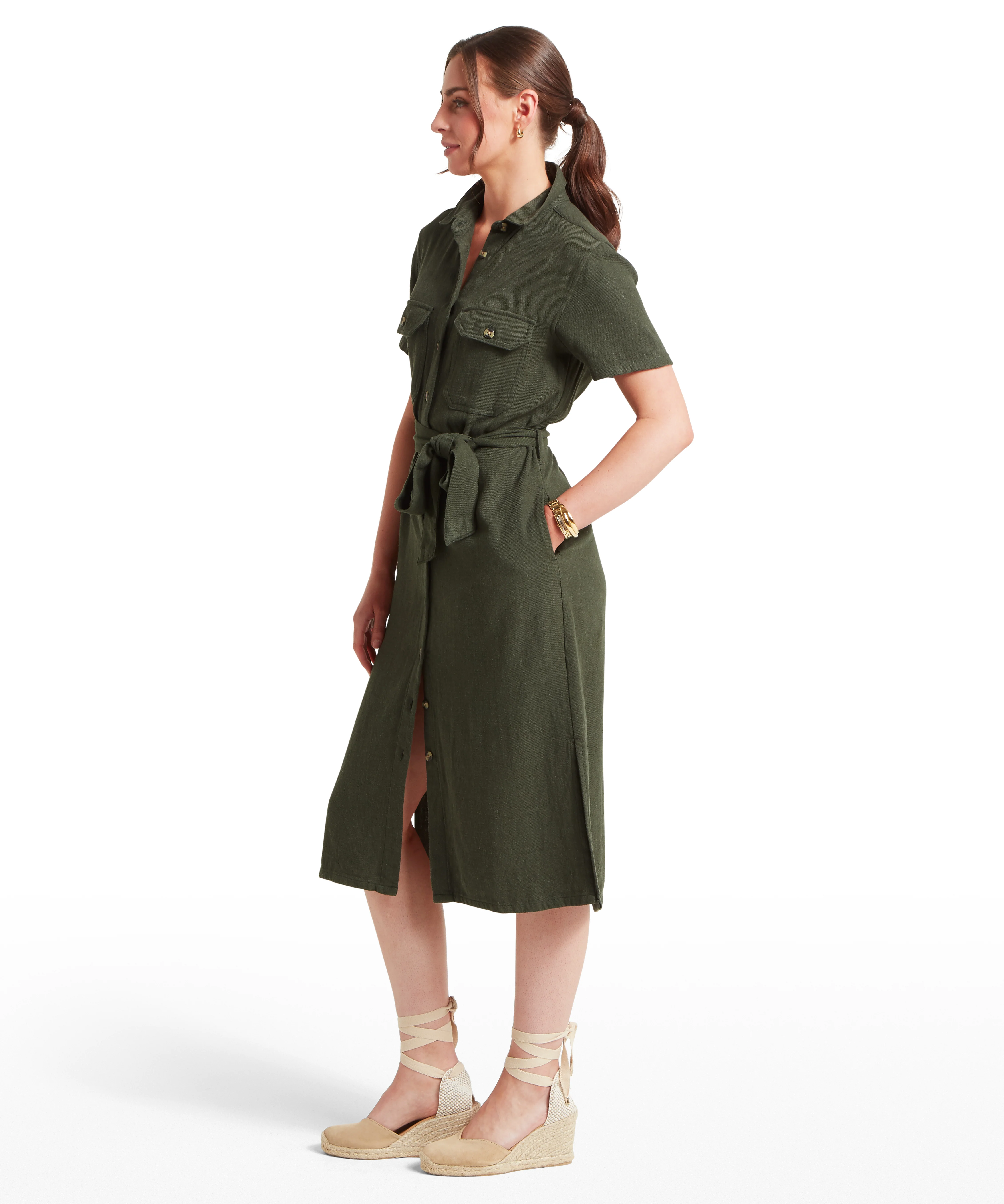 Daisy Linen Dress - Beetle Green - Image 3