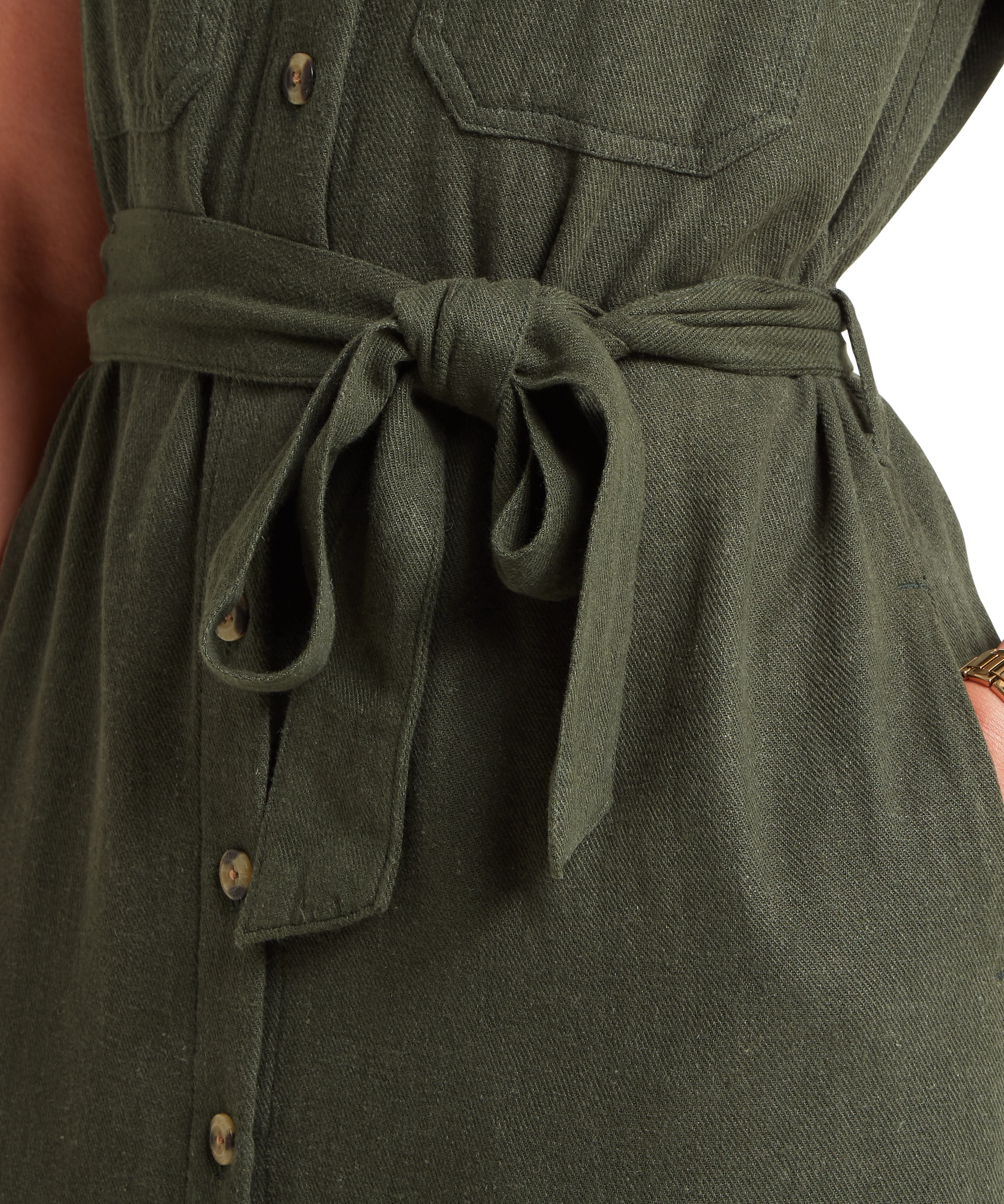 Daisy Linen Dress - Beetle Green - Image 6