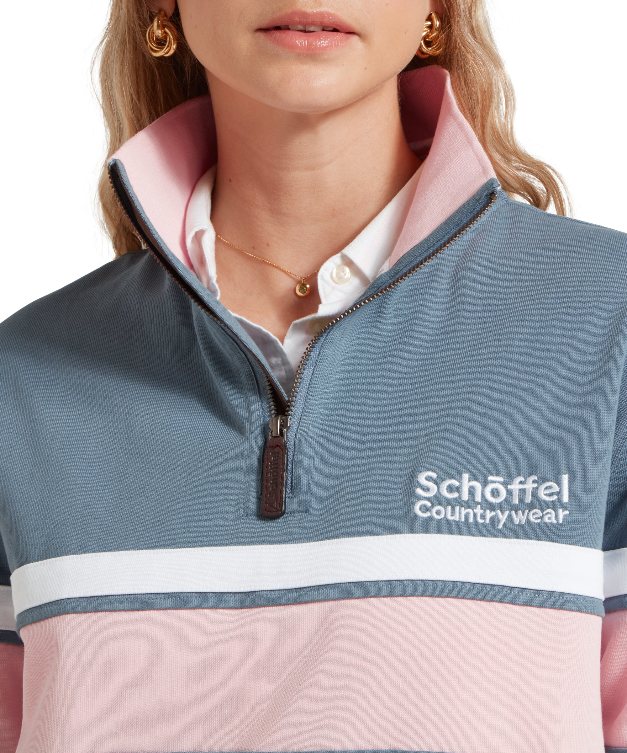 Women's Exmouth Heritage Quarter Zip - Dark Pigeon Blue/Chalky Coral - Image 6