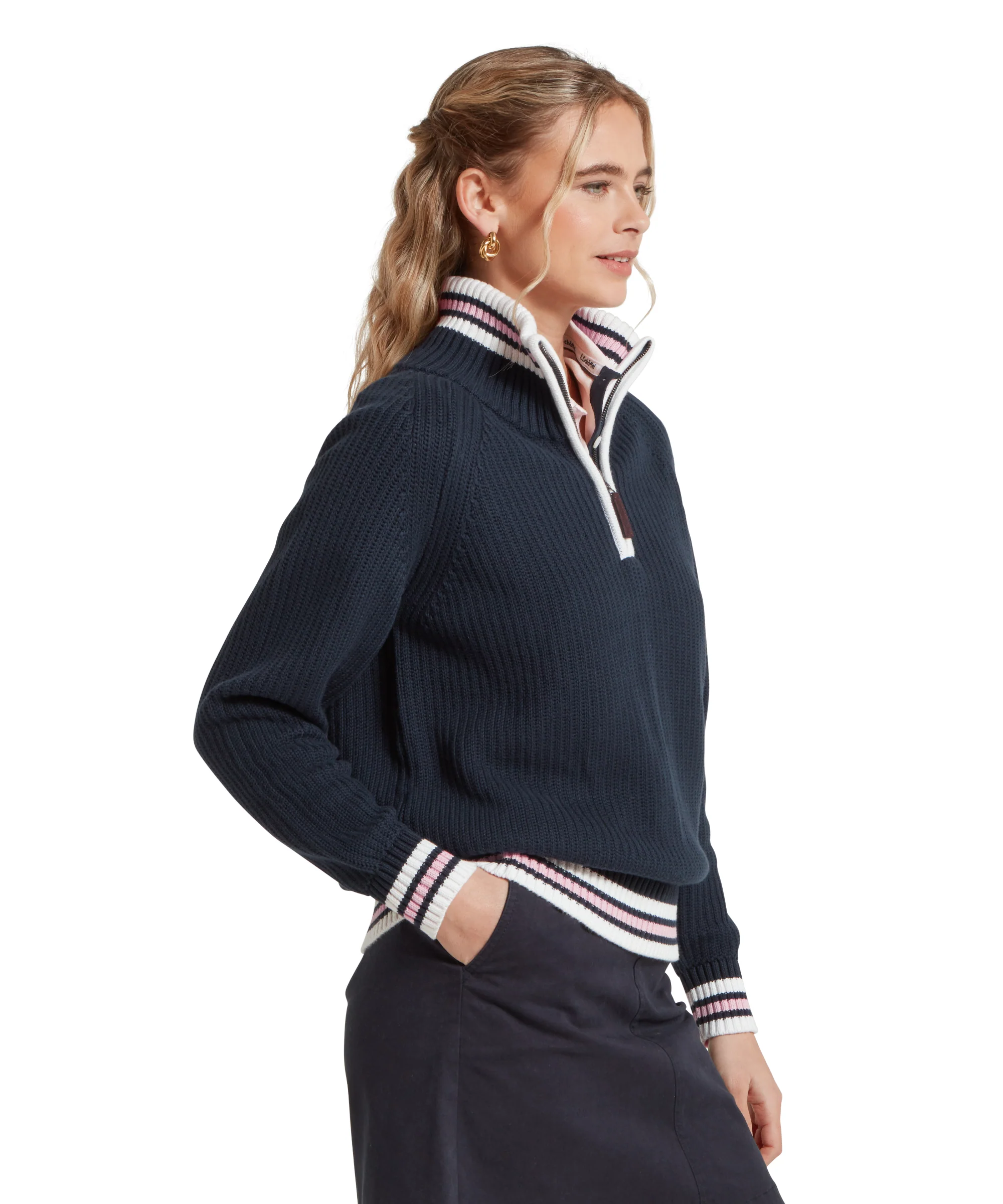 Havelet Bay Quarter Zip Jumper - Navy/Blush - Image 4