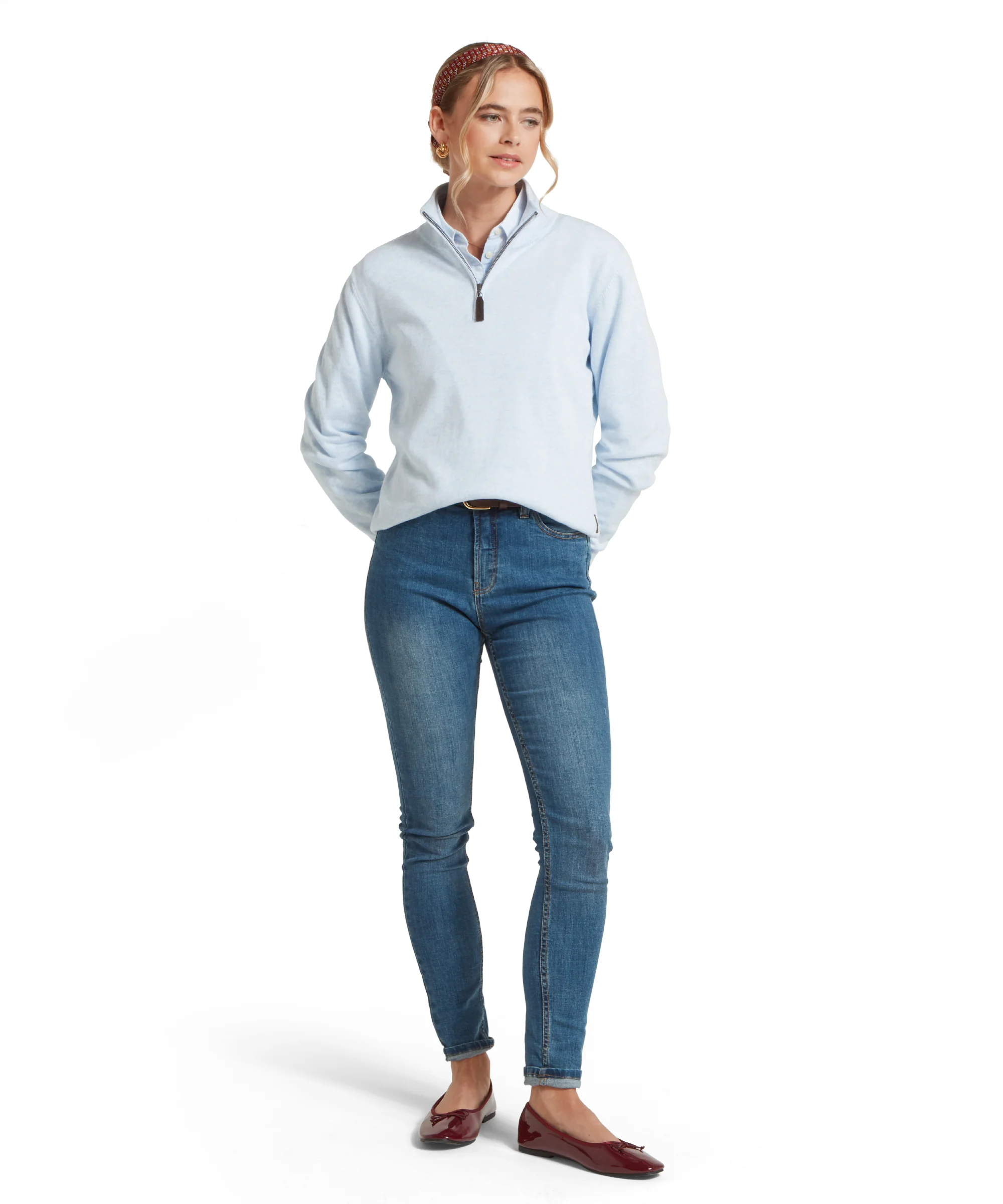 Polperro Pima Cotton Quarter Zip - Blue Water - Image 3