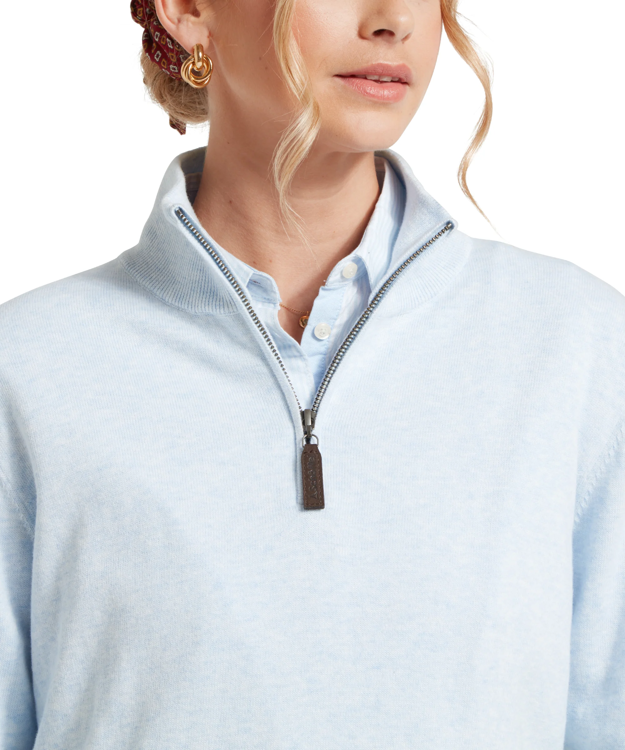 Polperro Pima Cotton Quarter Zip - Blue Water - Image 6