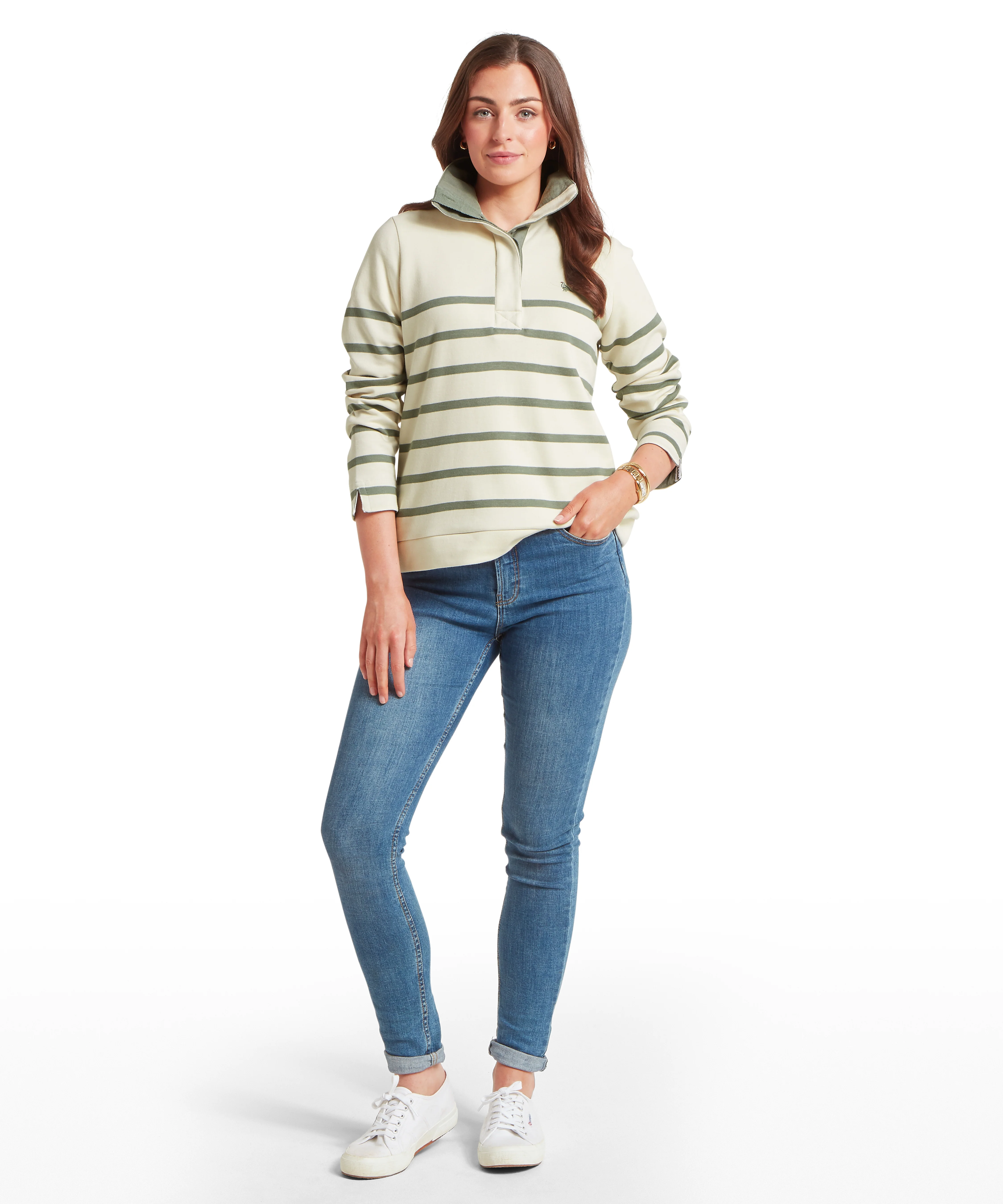 Sandown Sweatshirt - Pale Stone/Agave Green Stripe - Image 3