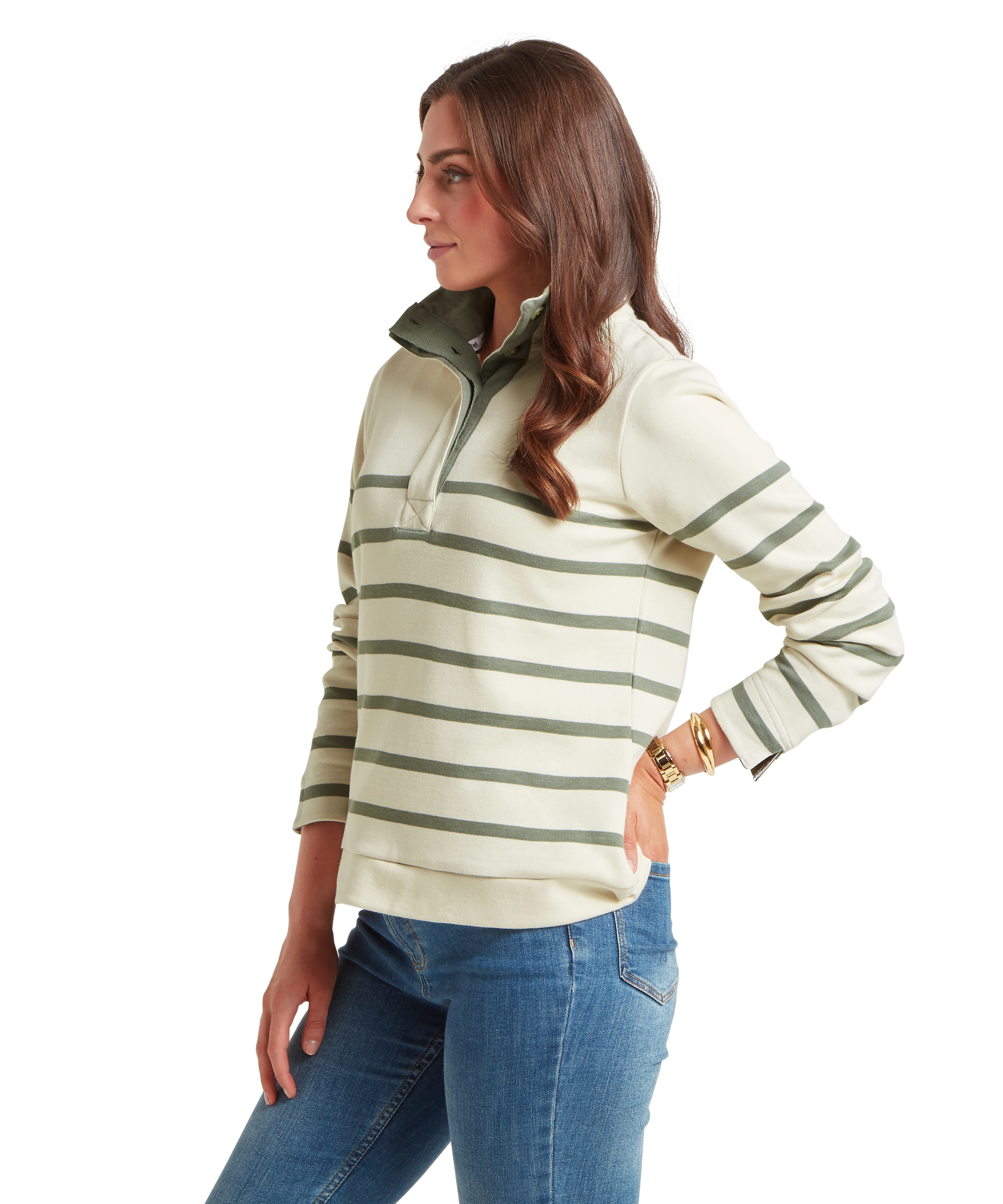 Sandown Sweatshirt - Pale Stone/Agave Green Stripe - Image 4