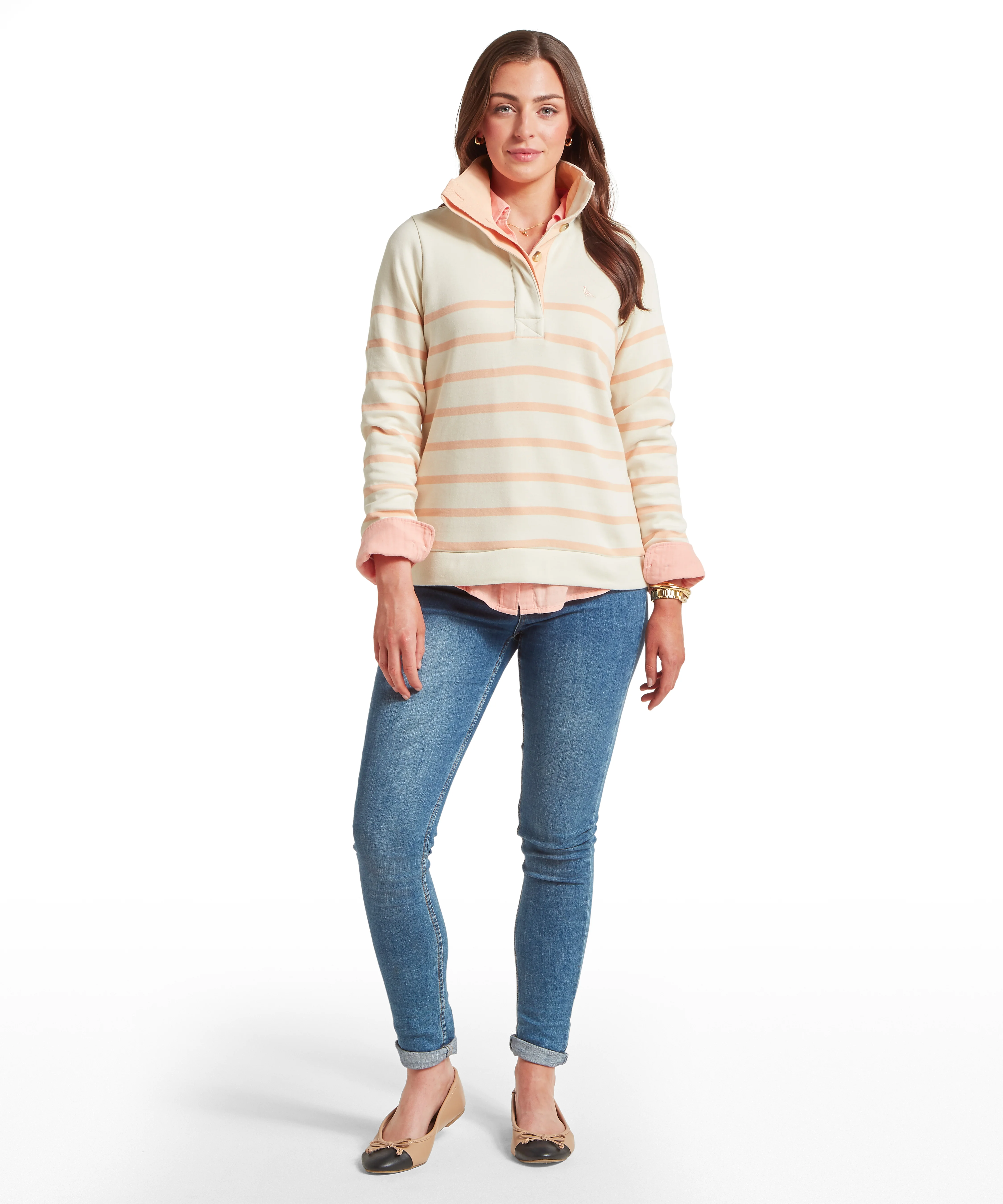 Sandown Sweatshirt - Pale Stone/Coral Peach Stripe - Image 3