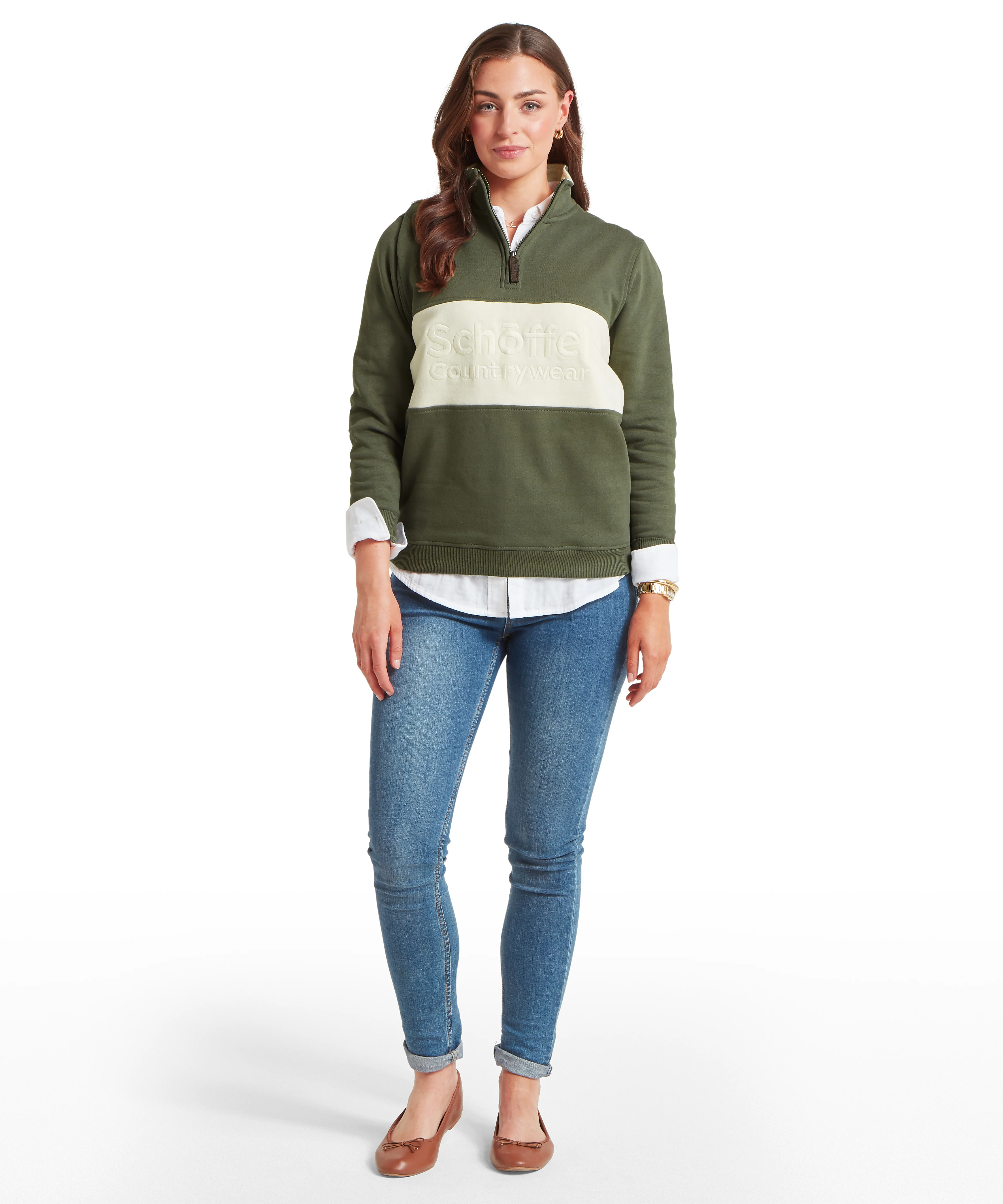 St Agnes Quarter Zip Sweatshirt - Beetle Green - Image 3