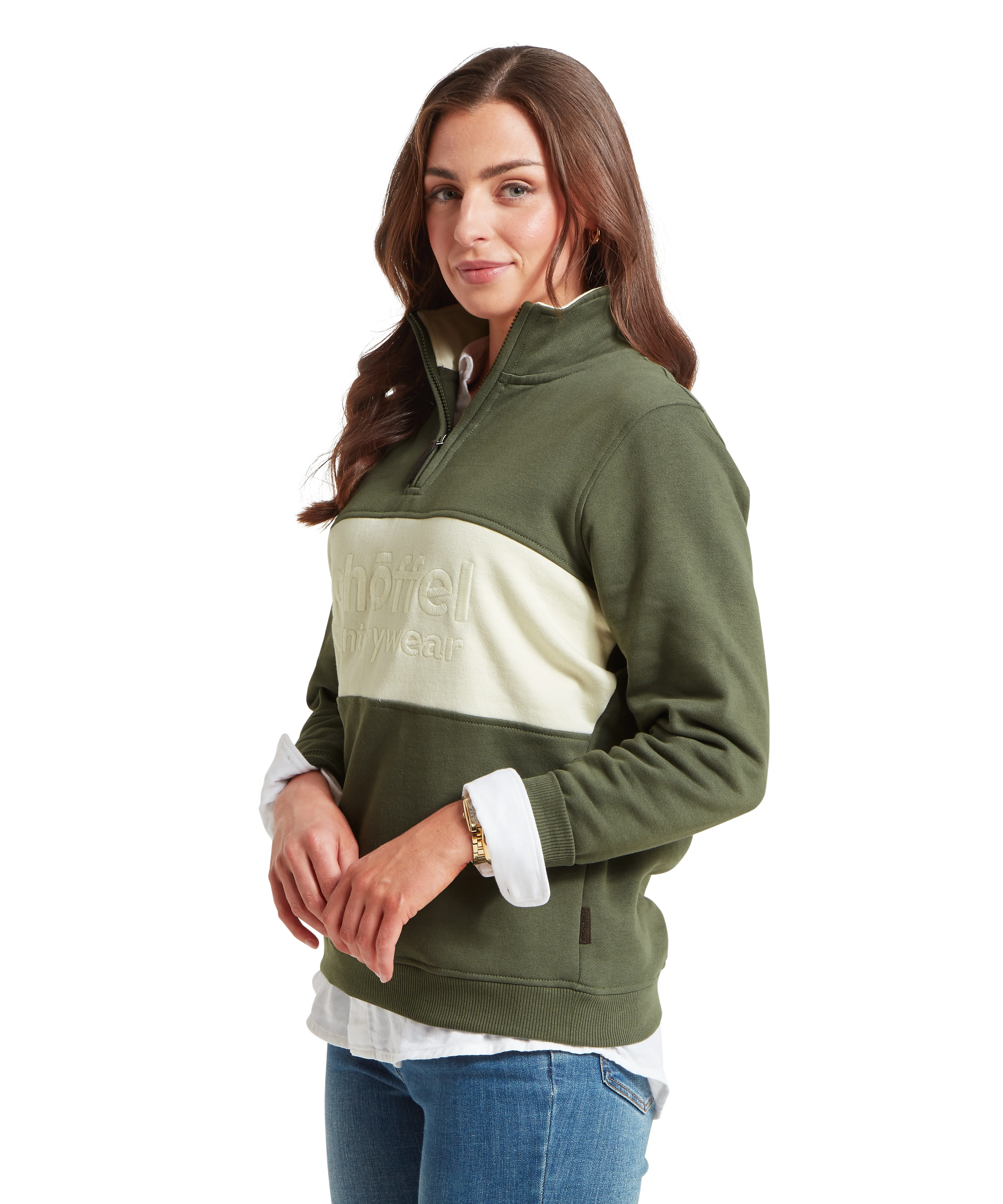 St Agnes Quarter Zip Sweatshirt - Beetle Green - Image 4